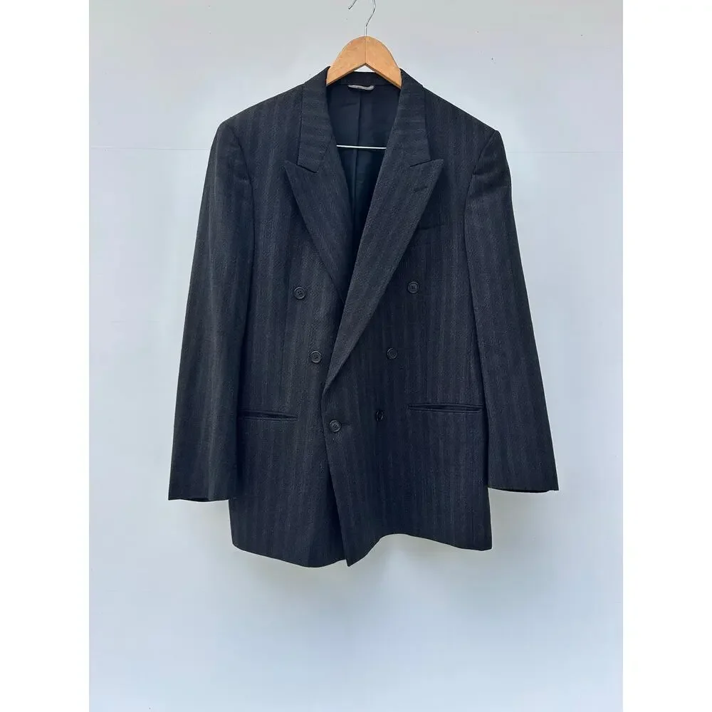 Vintage Christian Dior Oversized Blazer Suit Jacket Wool Designer Charcoal Gray - Picture 2 of 11